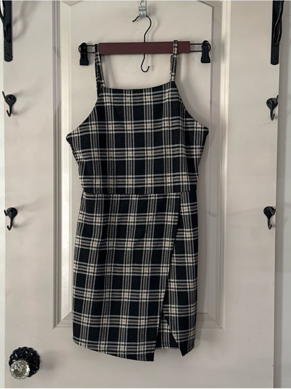 Rare Editions Black & White Plaid Strappy Casual Dress